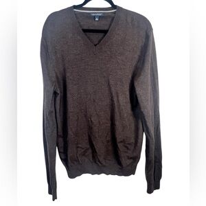Banana Republic Mens Extra Fine Merino Wool Brown Pullover V Sweater Size XL
